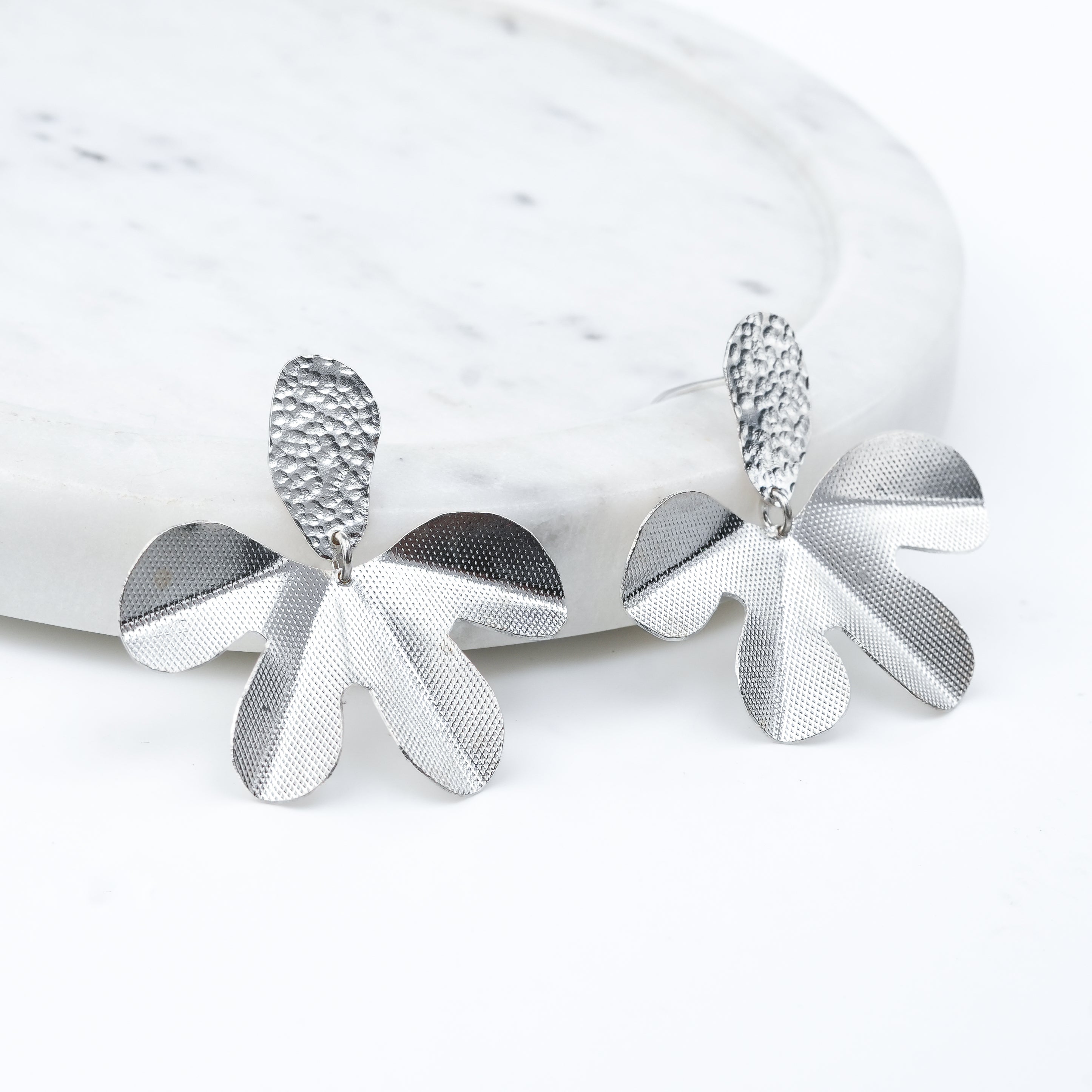 Silver Textured Orchid Earrings