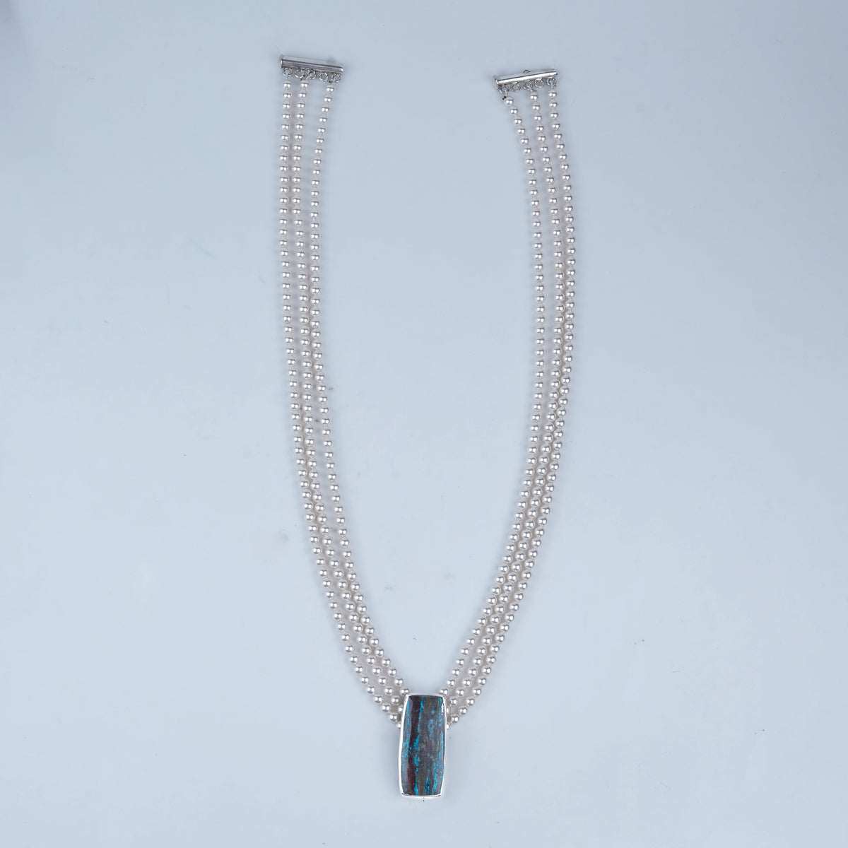 Luxe Necklace – Rectangle Chrysocolla & Pearls