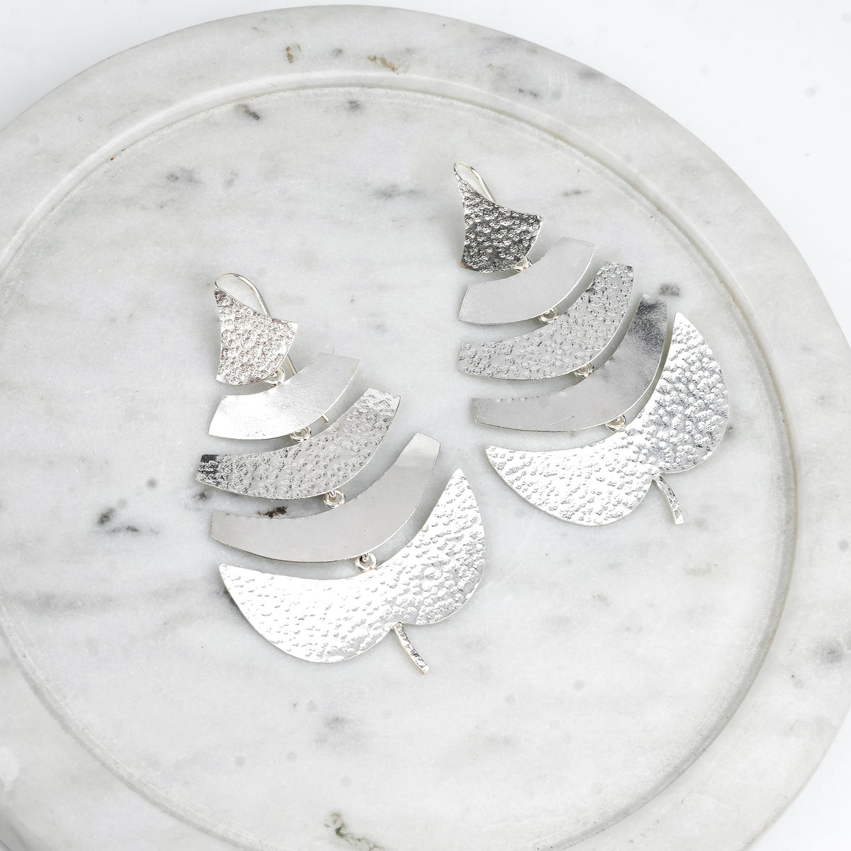 Silver Textured Leaf Earrings