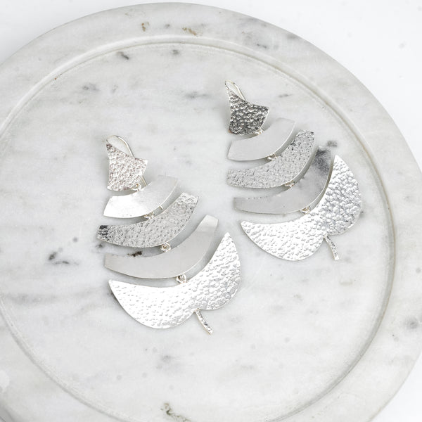 Silver Textured Leaf Earrings