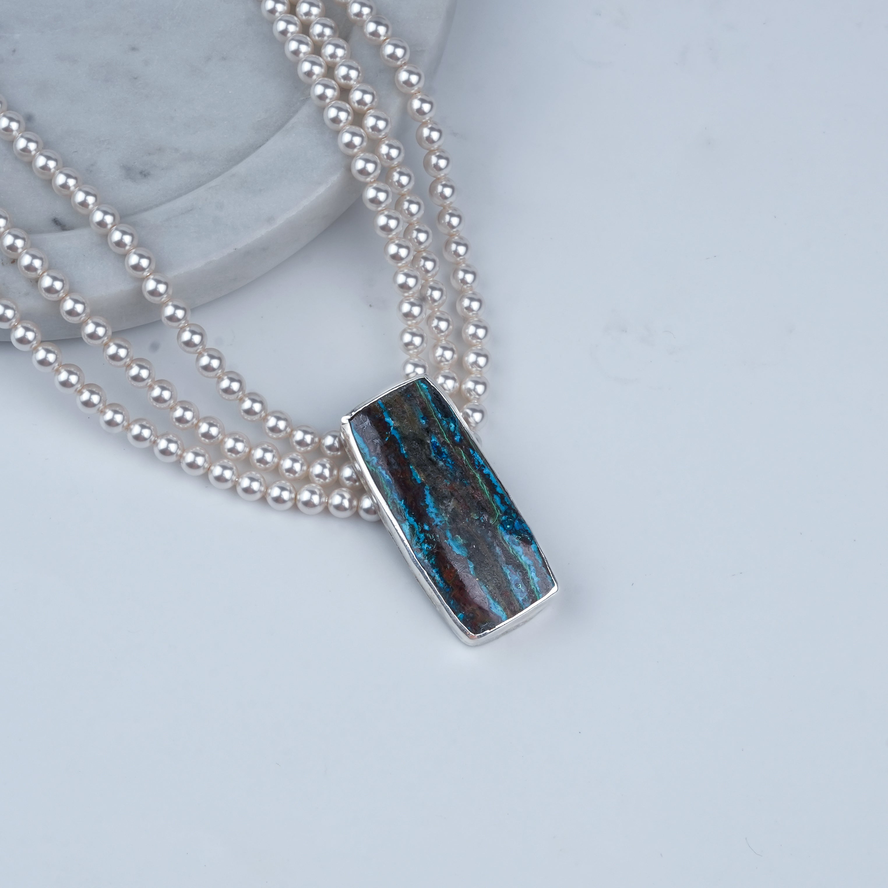 Luxe Necklace – Rectangle Chrysocolla & Pearls