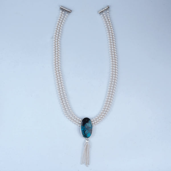 Luxe Necklace – Oval Chrysocolla & Pearls