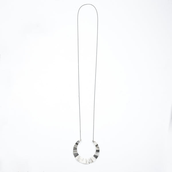 Silver Textured Crescent Pendant Necklace