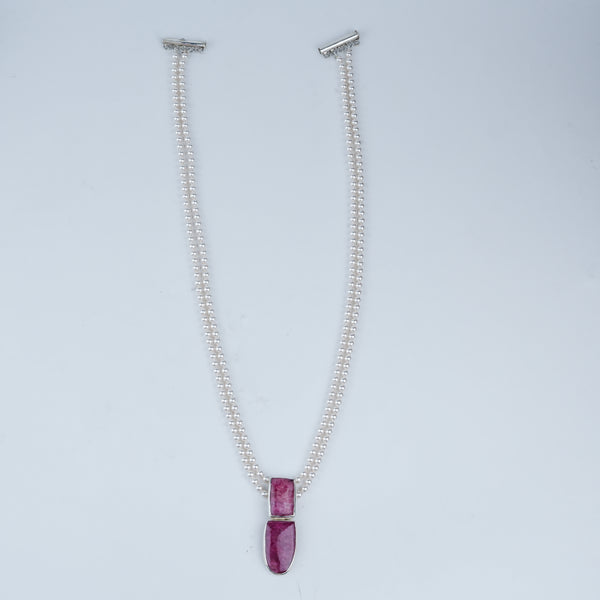 Luxe Necklace – Rhodonite & Pearls