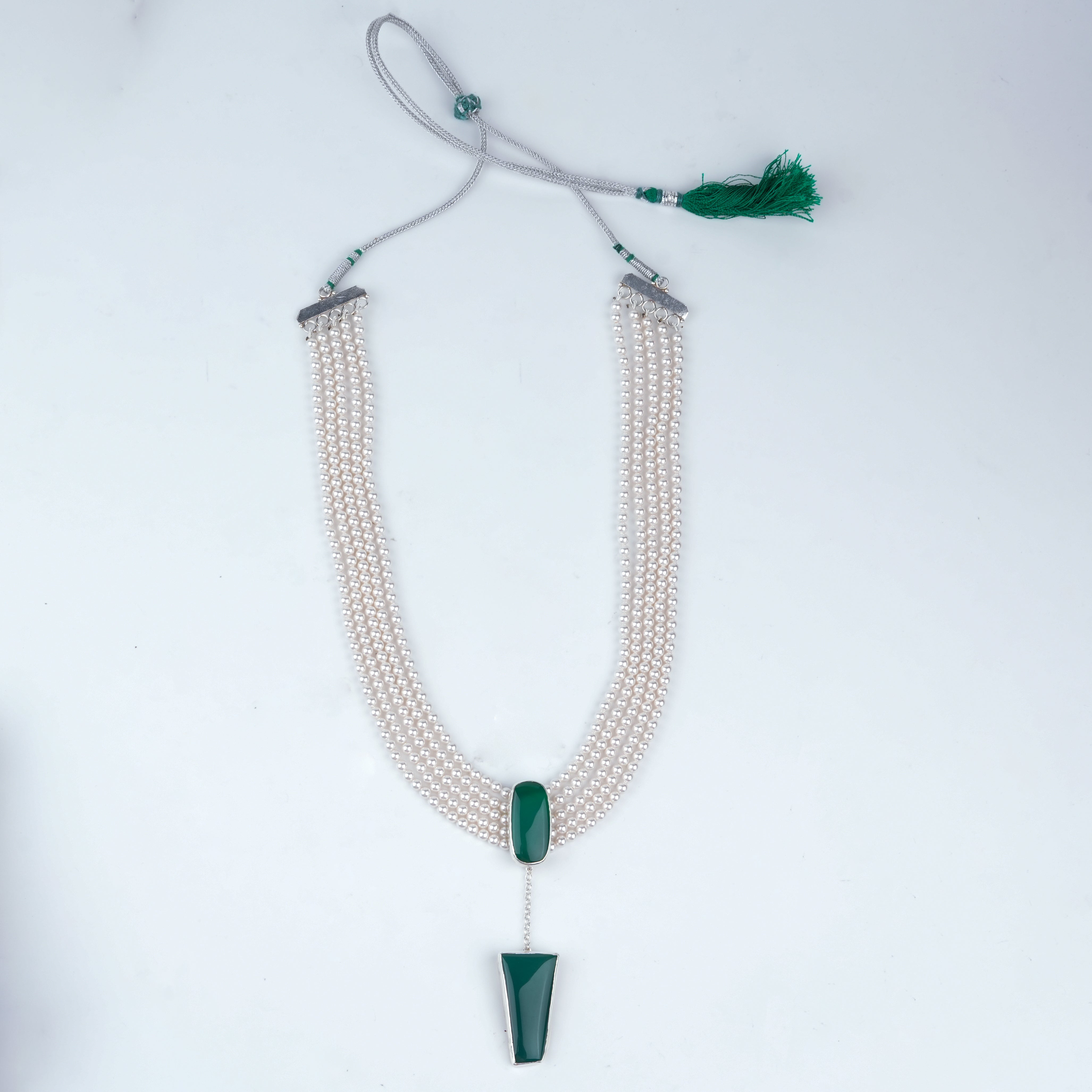 Luxe Necklace – Green Onyx & Pearls