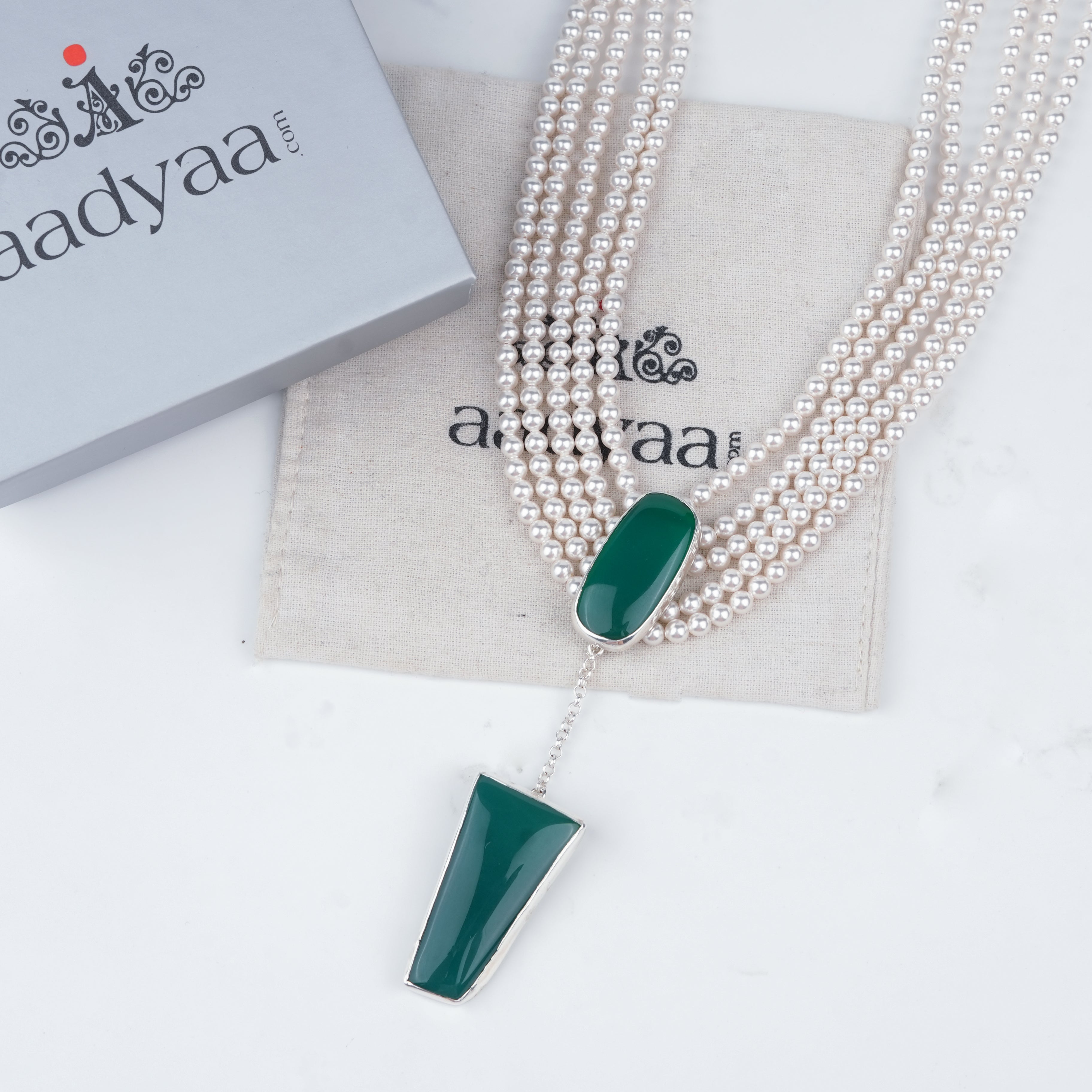 Luxe Necklace – Green Onyx & Pearls