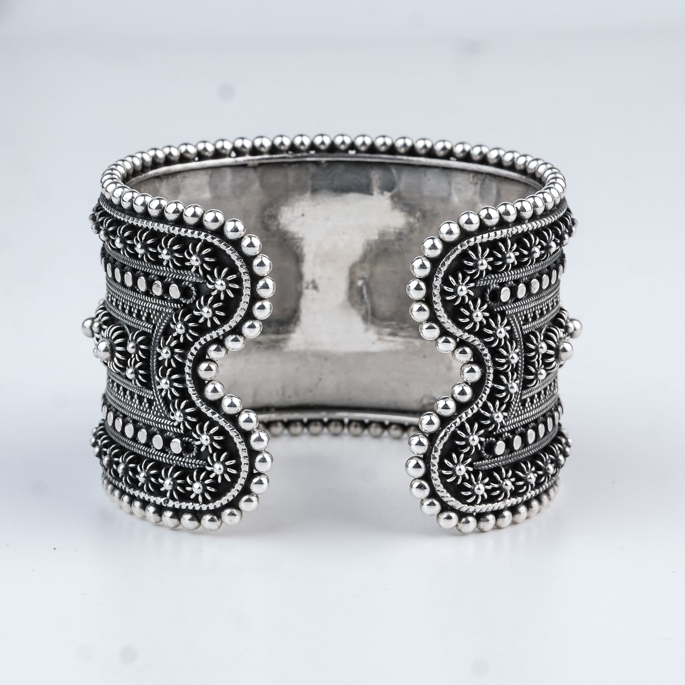 Silver Oxidised Filigree Statement Bracelet