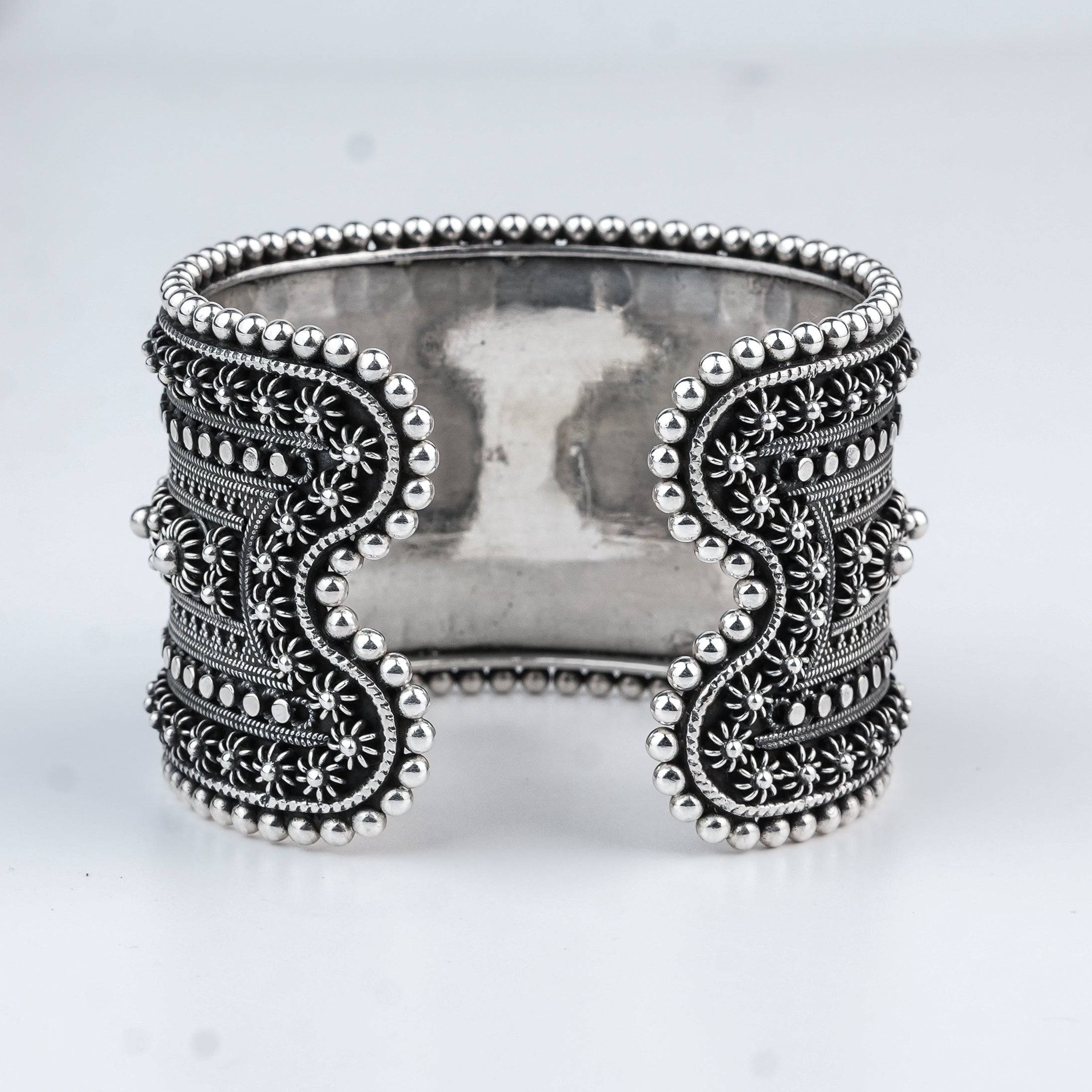 Silver Oxidised Filigree Statement Bracelet