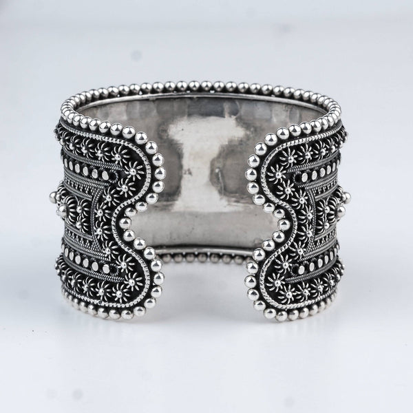 Silver Oxidised Filigree Statement Bracelet