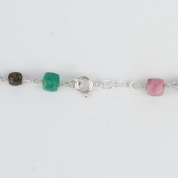 Luxe Necklace – Square Labradorite & Multicolour Stone Ganthan