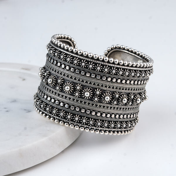 Silver Oxidised Filigree Statement Bracelet