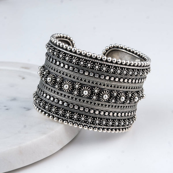 Silver Oxidised Filigree Statement Bracelet