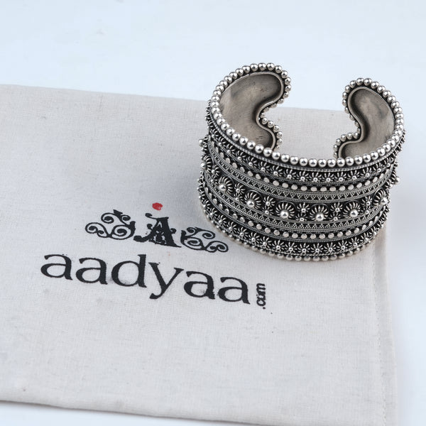 Silver Oxidised Filigree Statement Bracelet