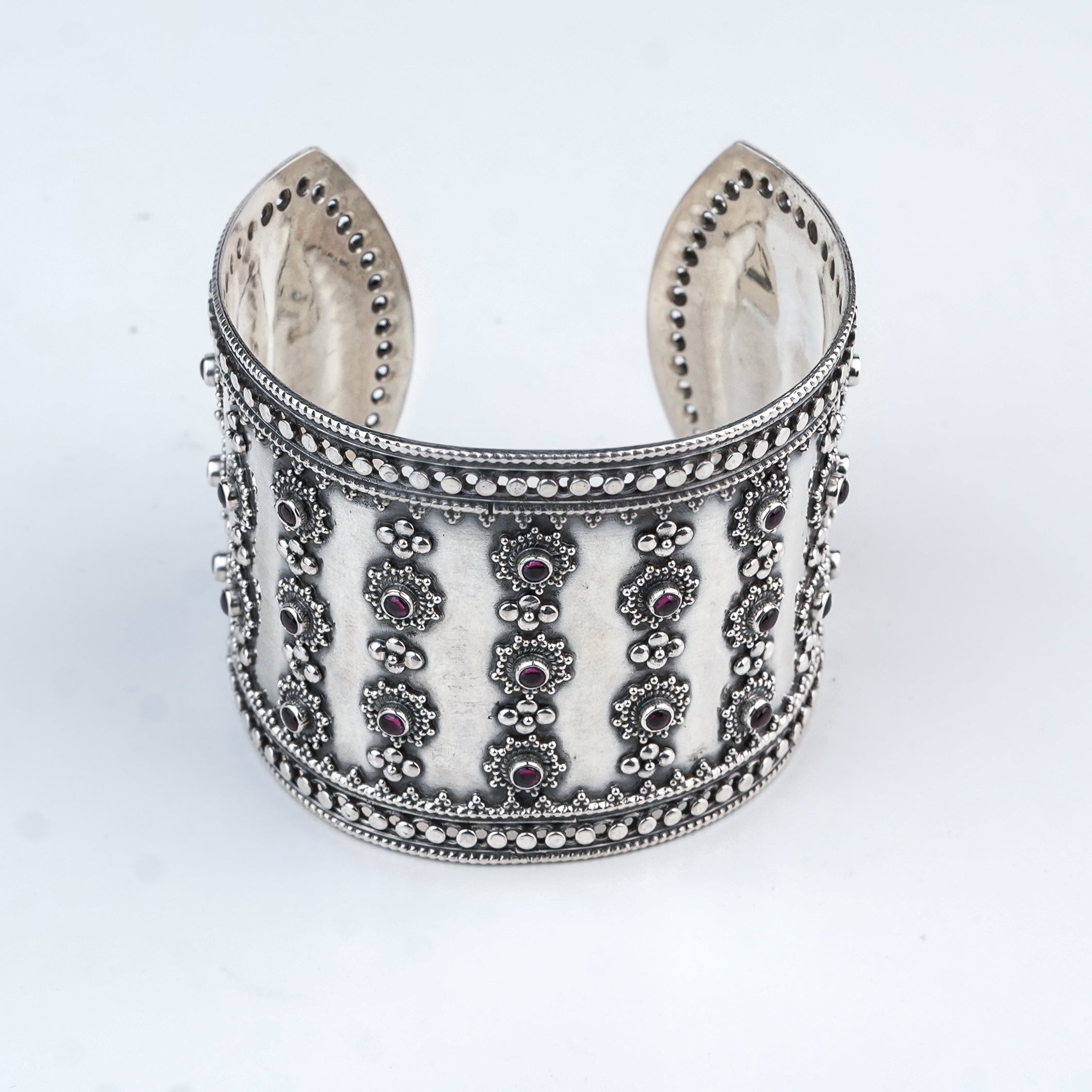 Silver Oxidised Statement Bracelet with Pink Stone
