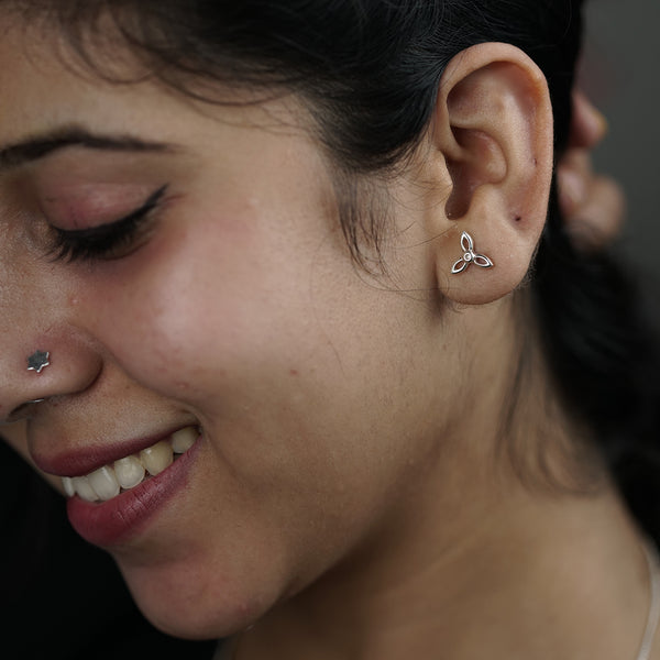 Sterling silver flower earrings for second piercing