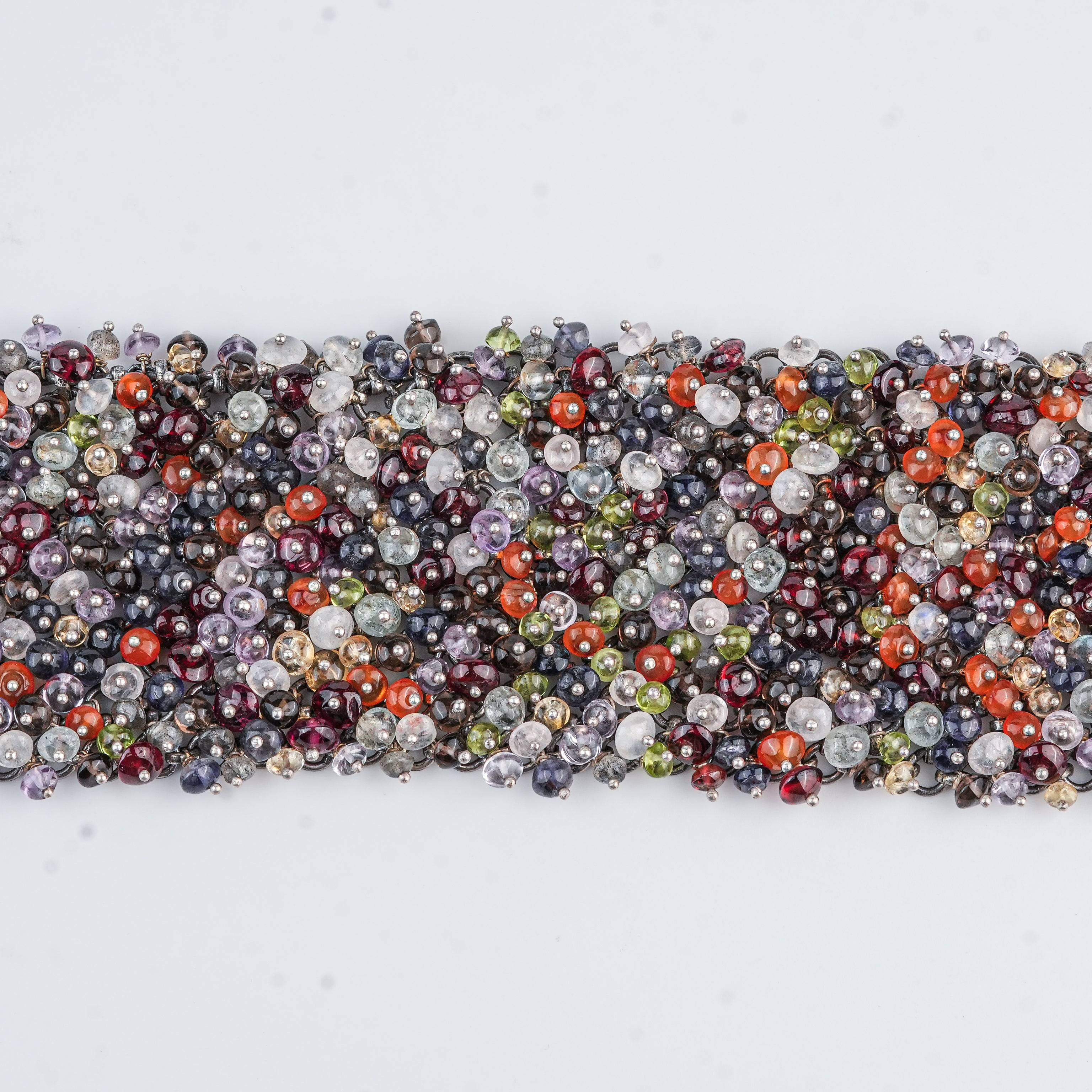 Silver Statement Bracelet with Multicolour Stones