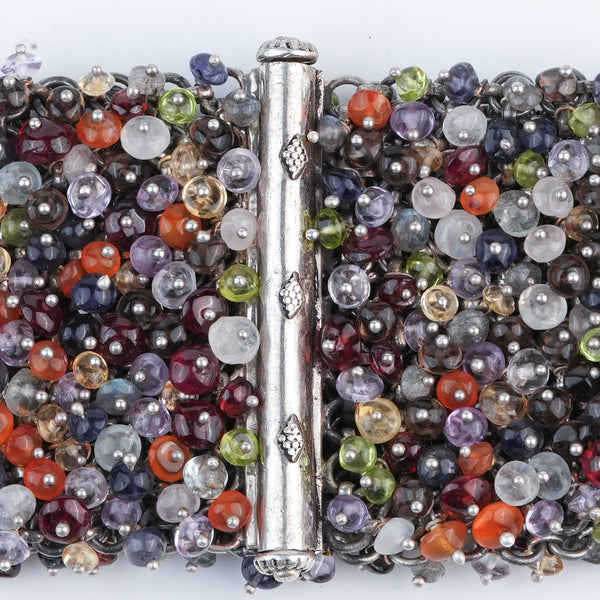 Silver Statement Bracelet with Multicolour Stones