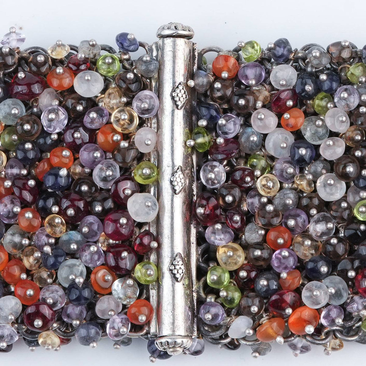 Silver Statement Bracelet with Multicolour Stones