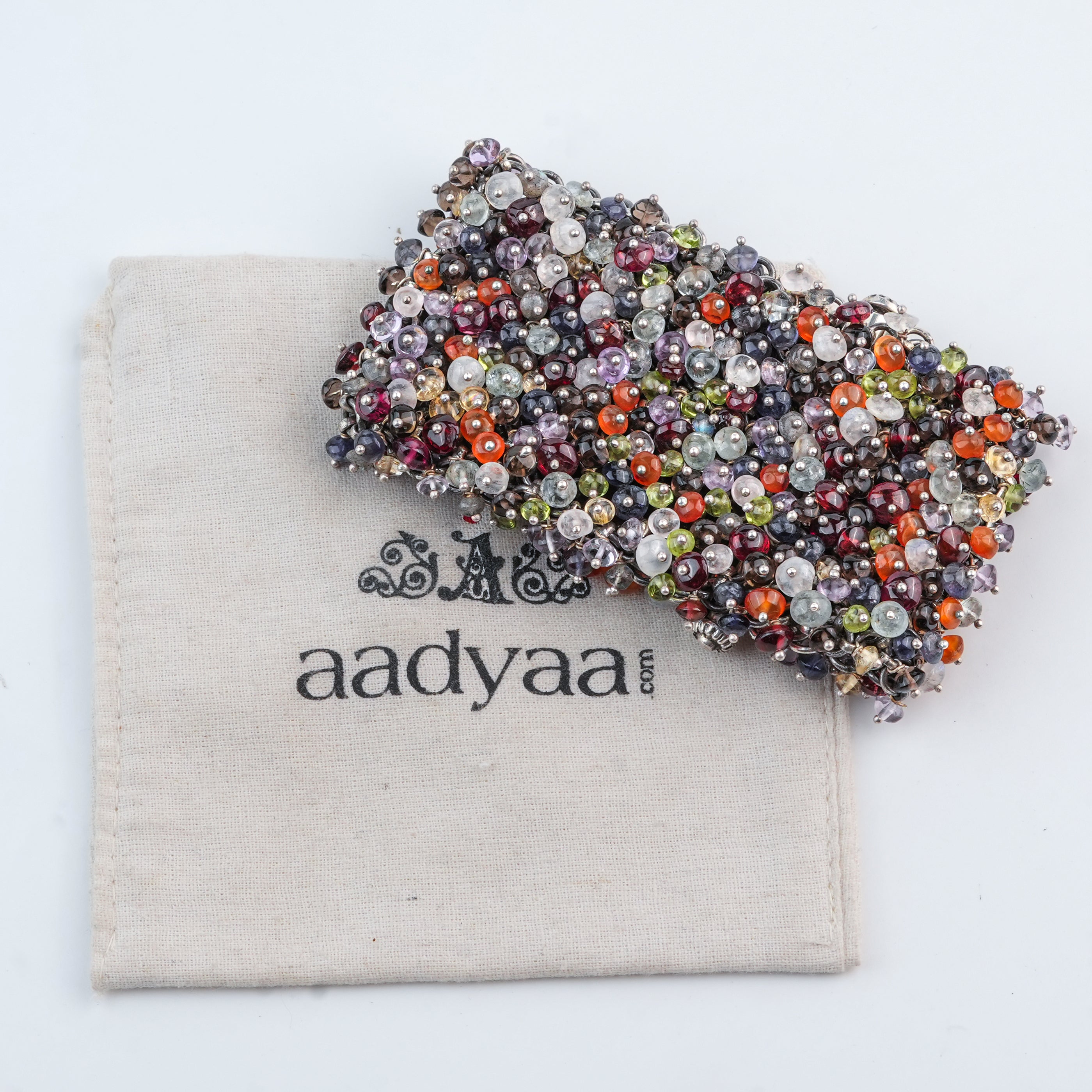 Silver Statement Bracelet with Multicolour Stones