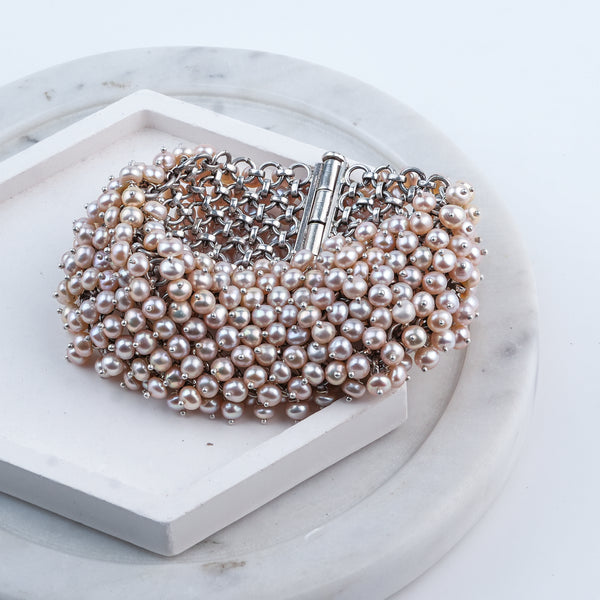 Silver Statement Bracelet with Freshwater Pearls