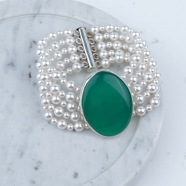 Luxe Bracelet – Green Onyx & Pearls