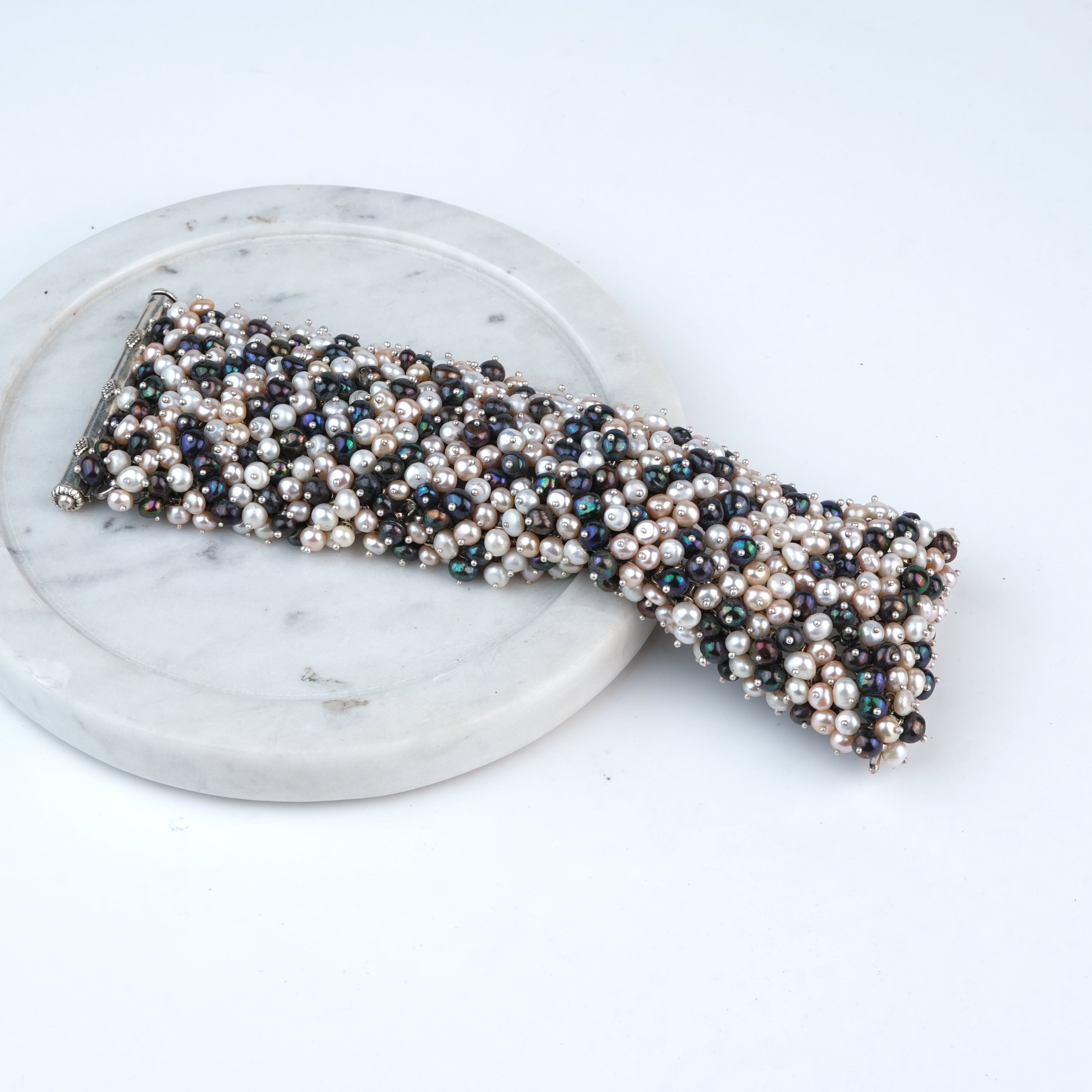 Silver Statement Bracelet with Baroque & Freshwater Pearls