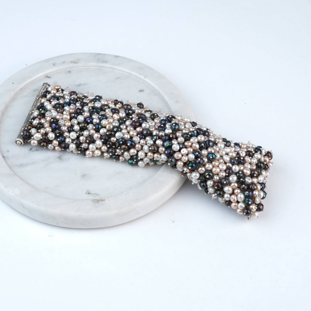 Silver Statement Bracelet with Baroque & Freshwater Pearls