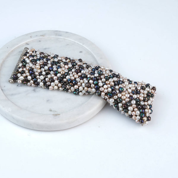 Silver Statement Bracelet with Baroque & Freshwater Pearls