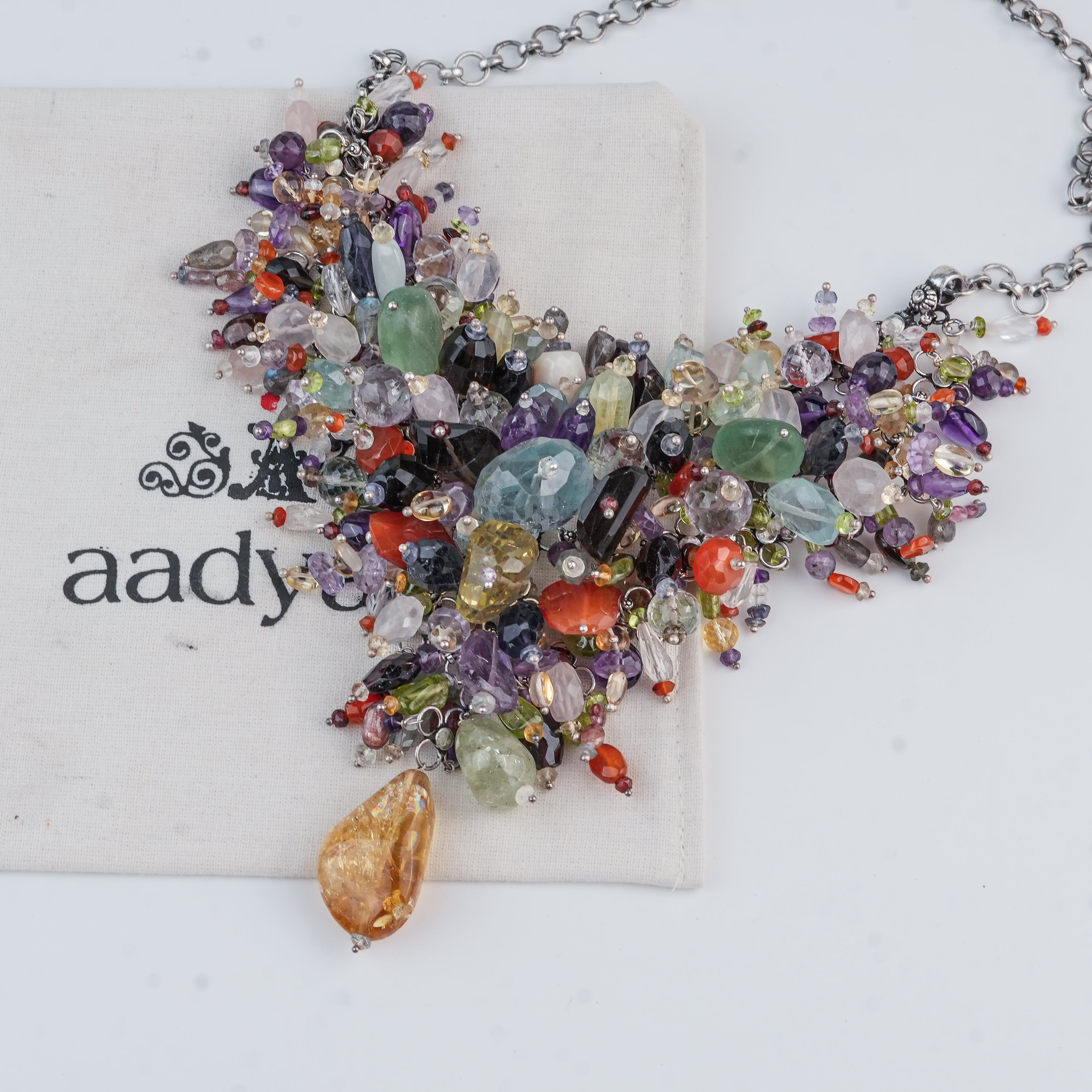 Silver Statement Necklace with Multicolour Stones