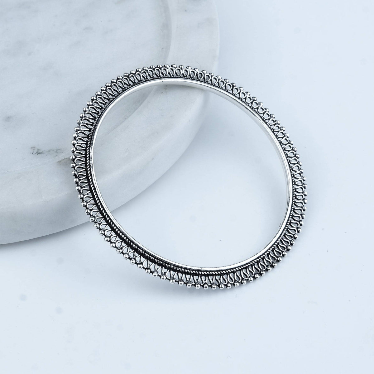Silver Oxidised Filigree Bangle