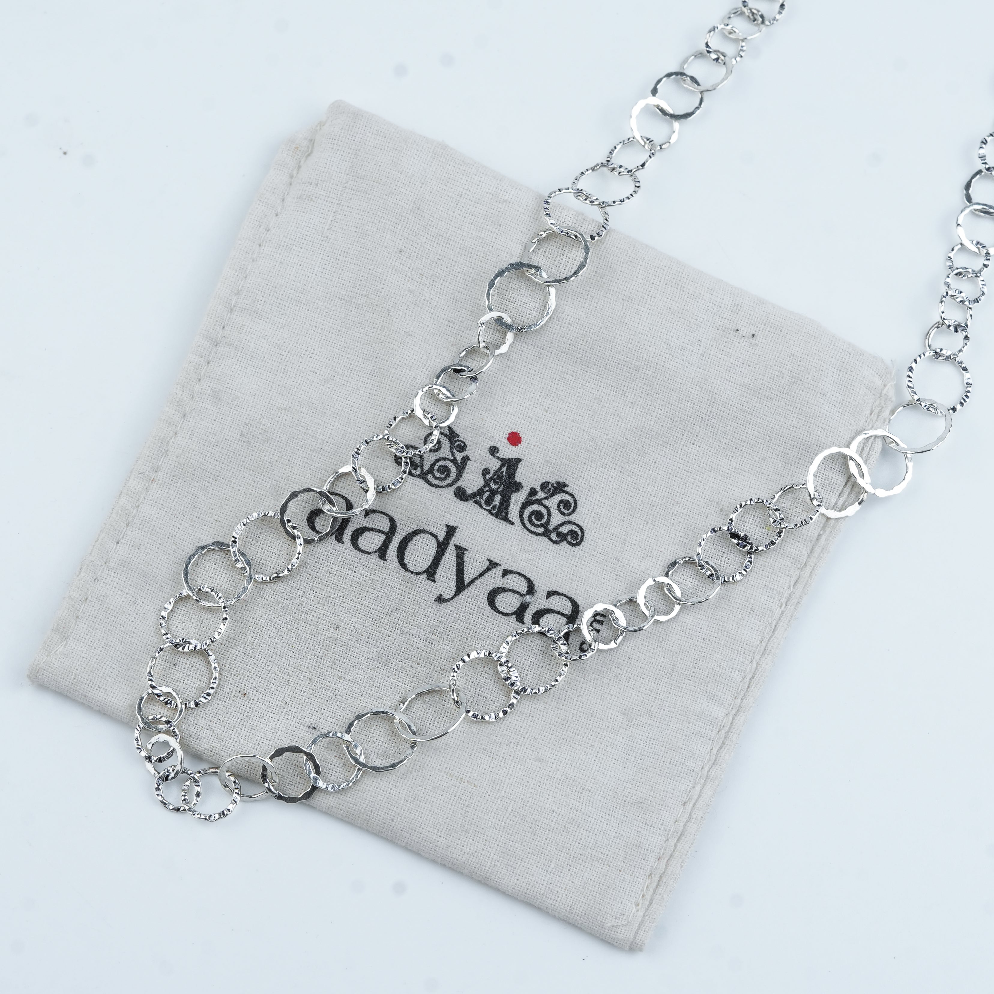Silver Hammered Circle Chain Long Necklace