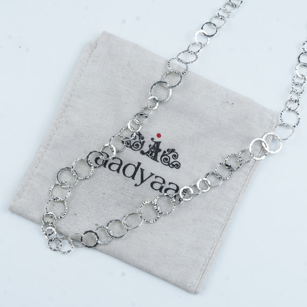 Silver Hammered Circle Chain Long Necklace