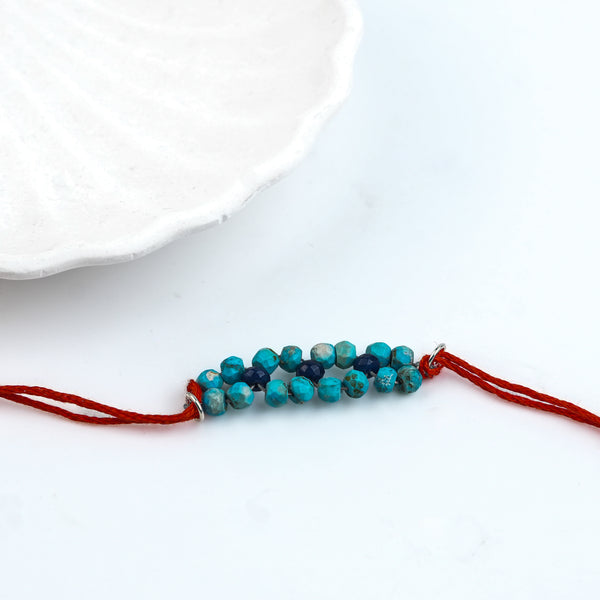 Turquoise & Blue Jade Handmade Silver Rakhi