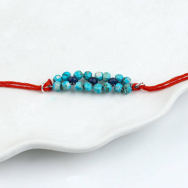 Turquoise & Blue Jade Handmade Silver Rakhi