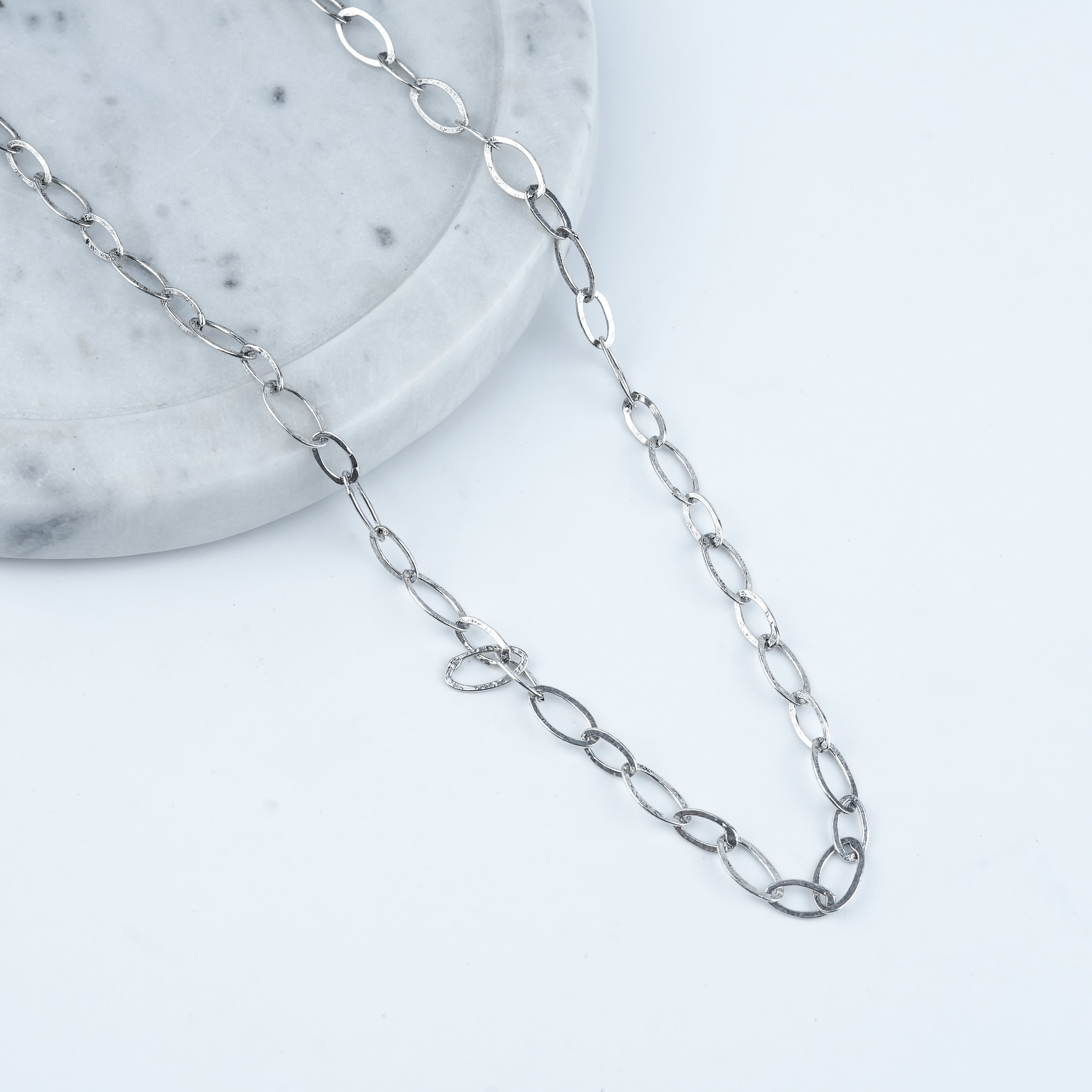 Silver Oval Link Long Necklace