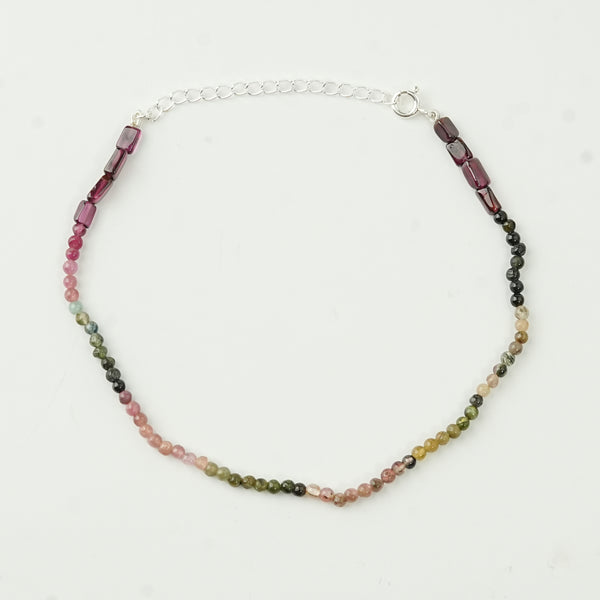 Silver Anklet - Garnet and Tourmaline