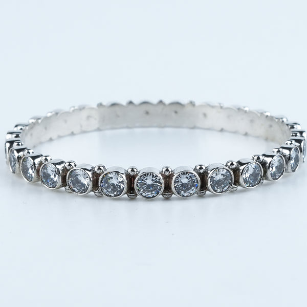 Silver Bangle with White CZ Stone