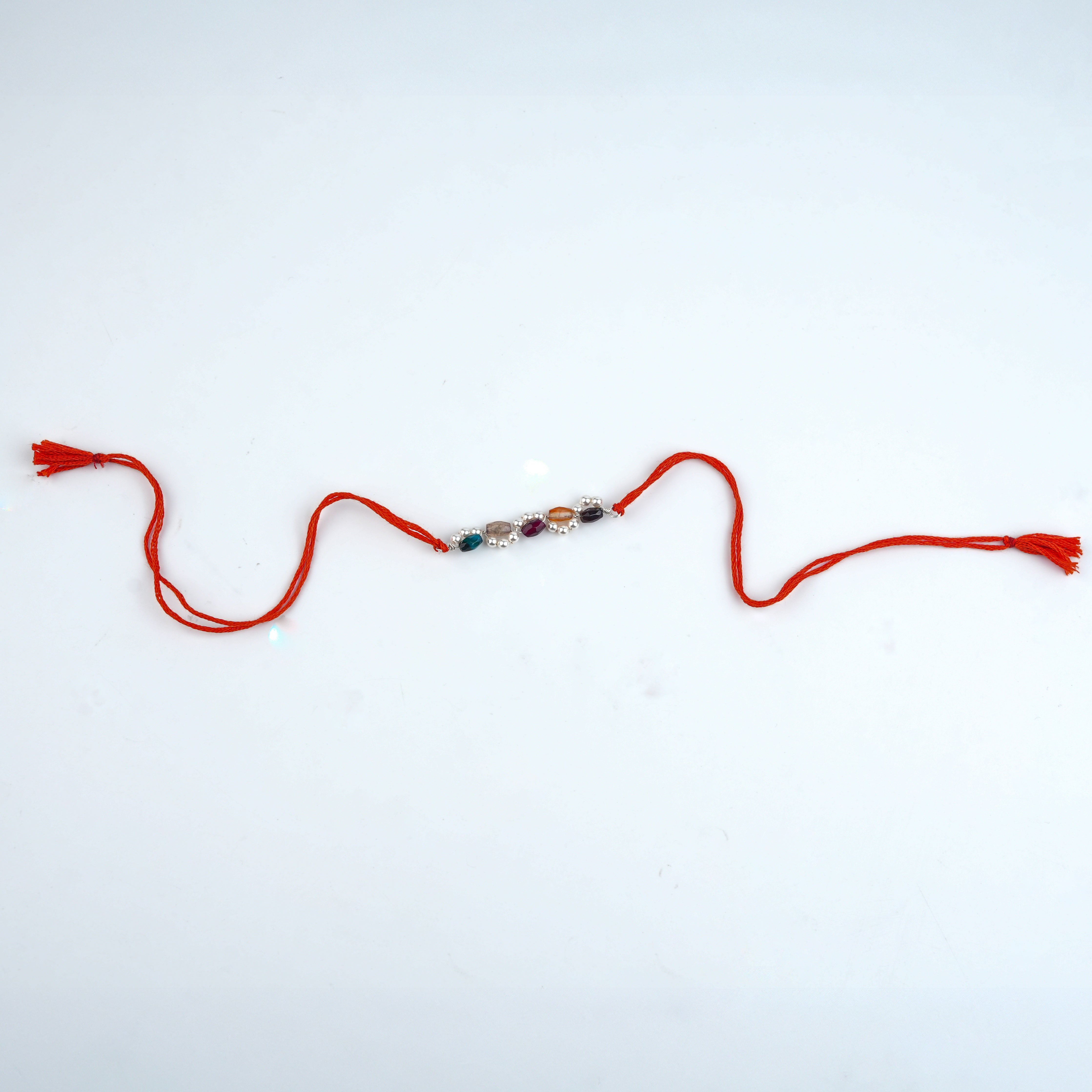 Multicolour Agate & Pearl Handmade Silver Rakhi