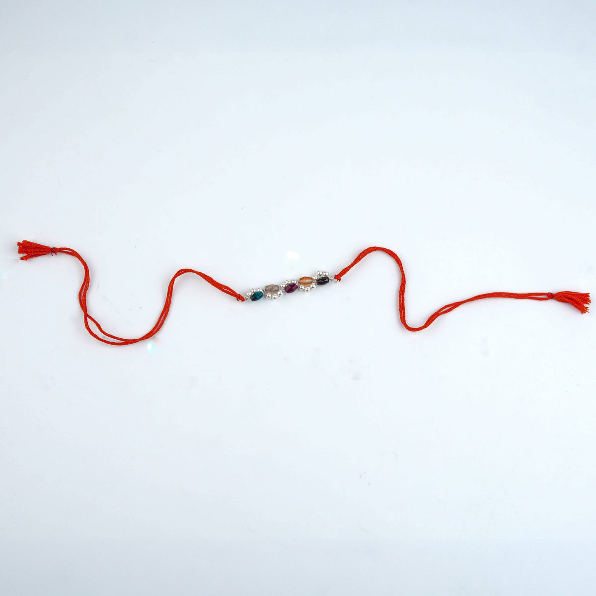 Multicolour Agate & Pearl Handmade Silver Rakhi