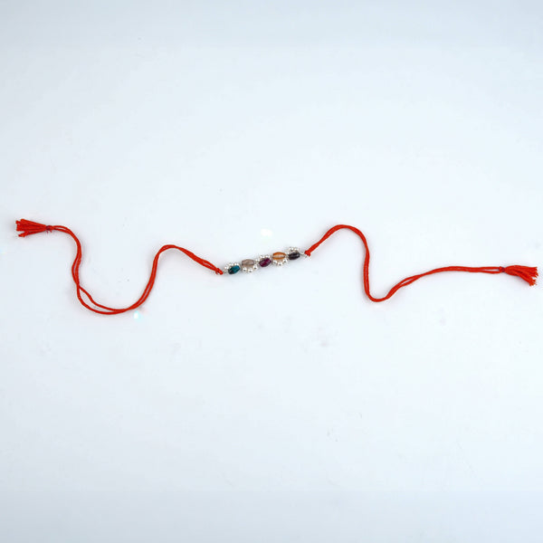 Multicolour Agate & Pearl Handmade Silver Rakhi