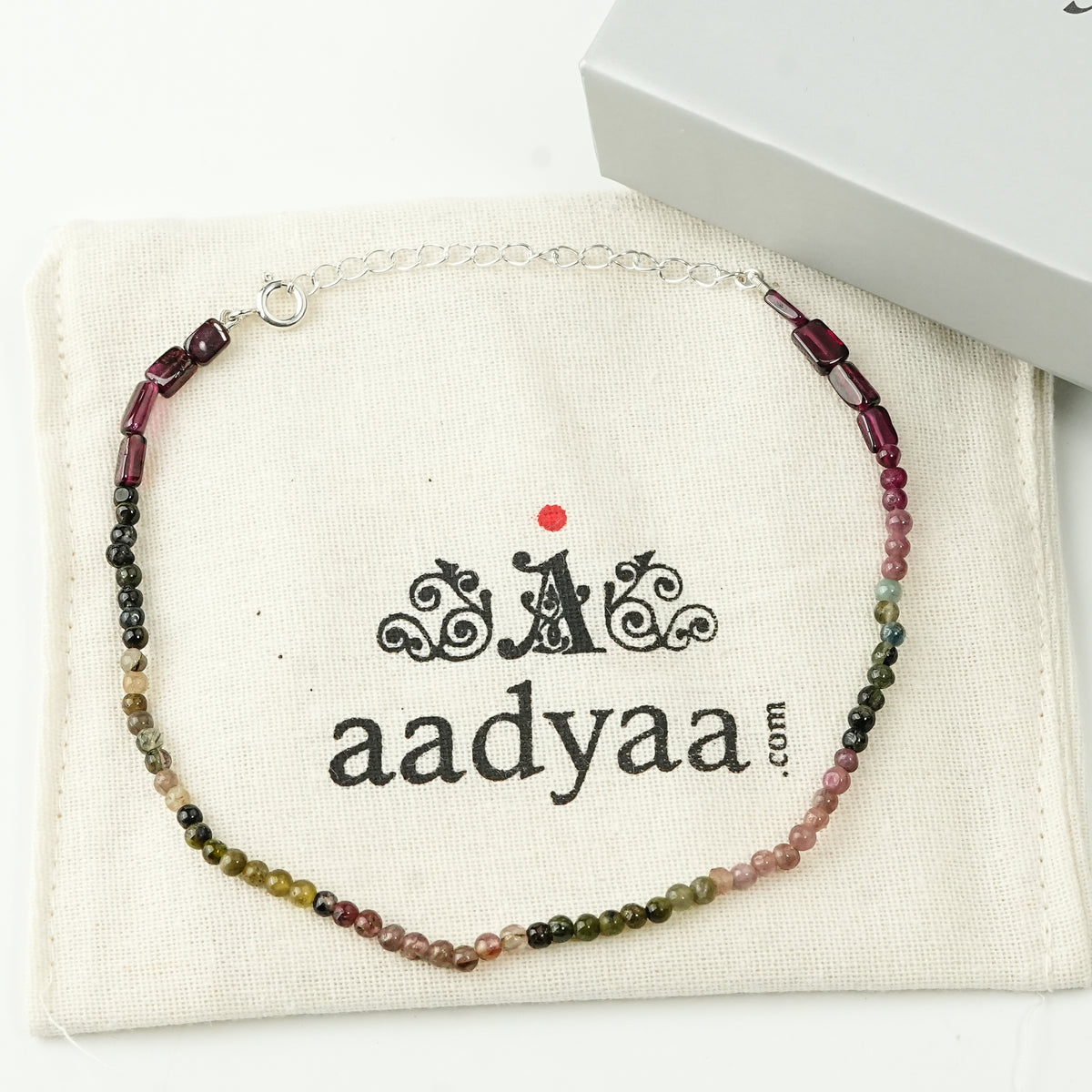 Silver Anklet - Garnet and Tourmaline