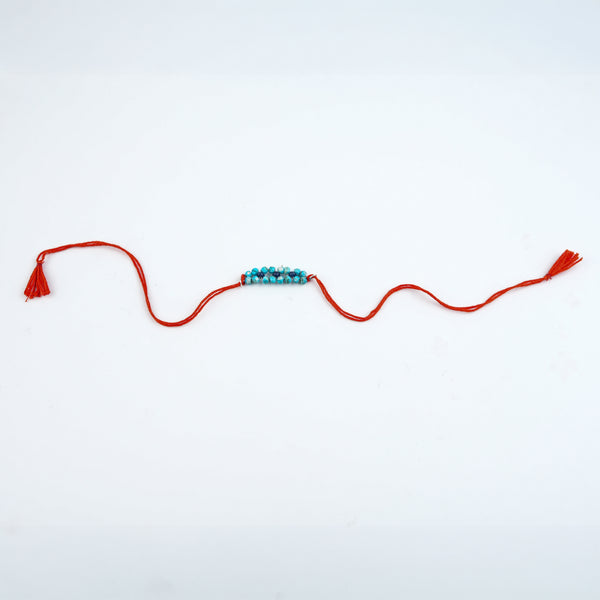 Turquoise & Blue Jade Handmade Silver Rakhi