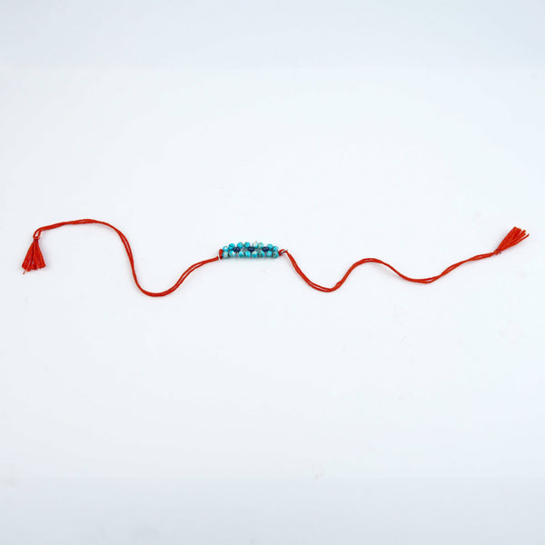 Turquoise & Blue Jade Handmade Silver Rakhi