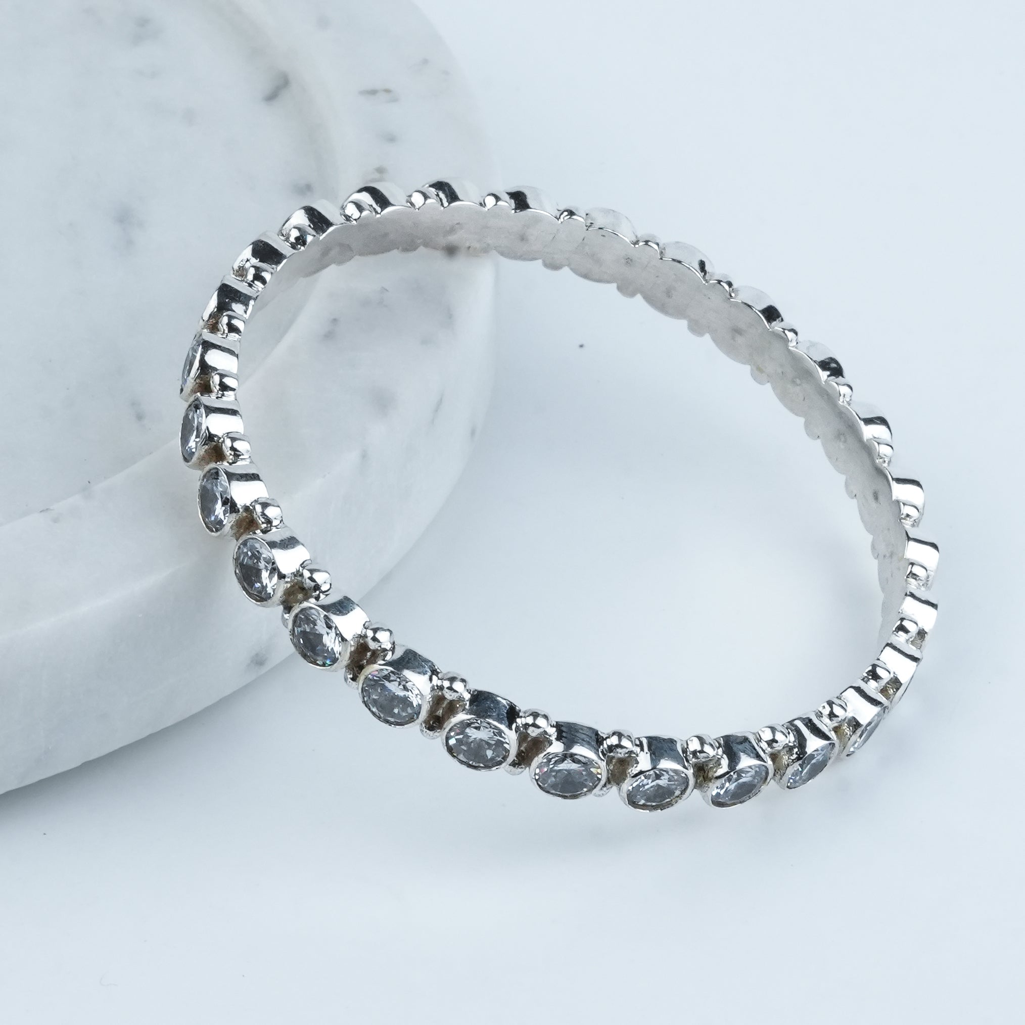 Silver Bangle with White CZ Stone