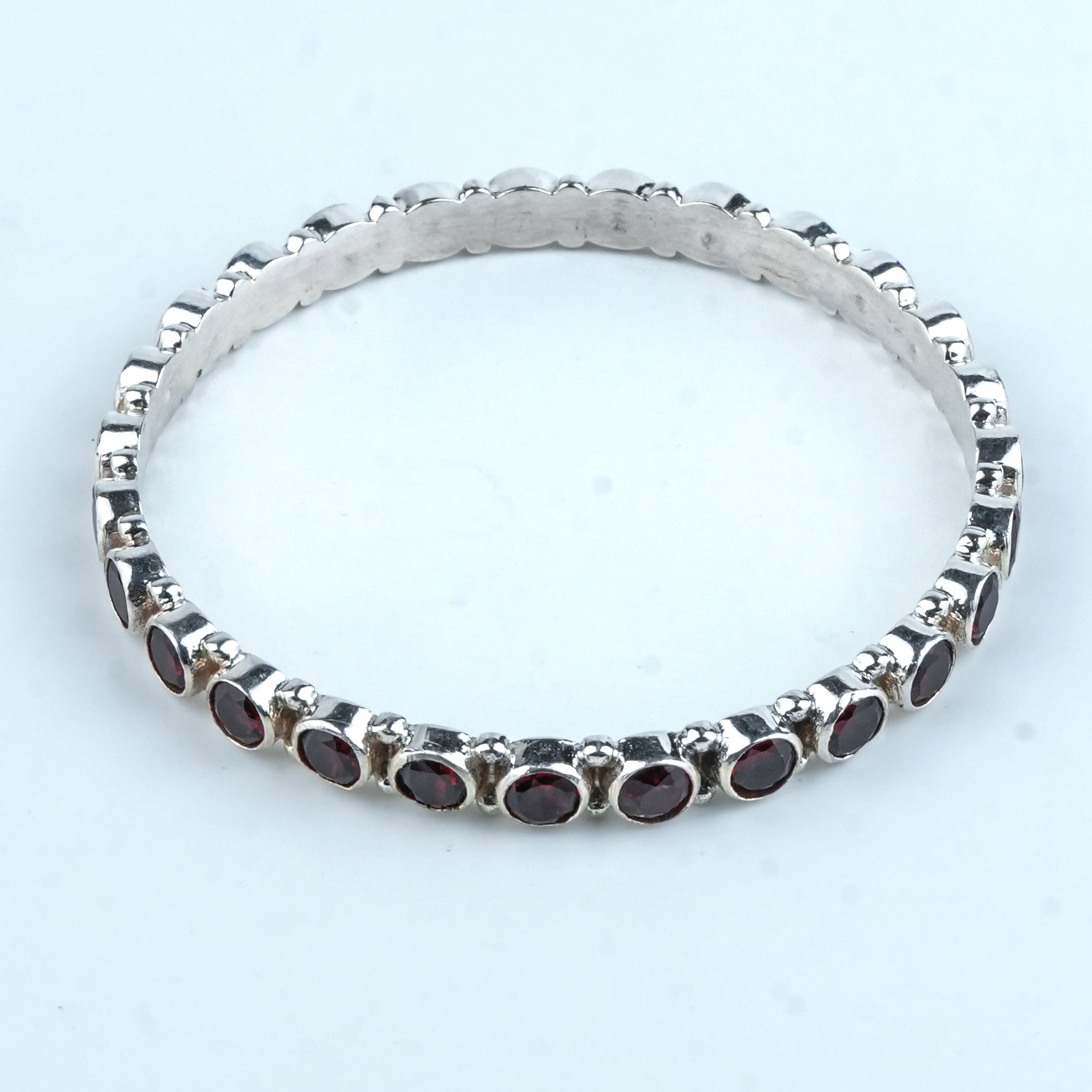 Silver Bangle with Red CZ Stone