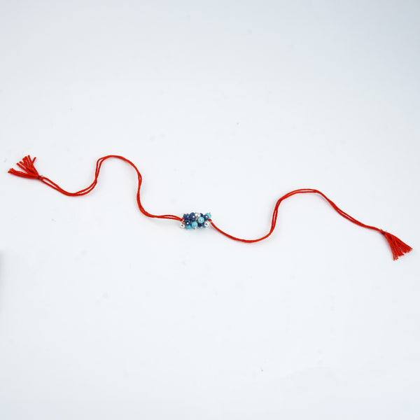 Turquoise, Blue Jade & Pearl Handmade Silver Rakhi