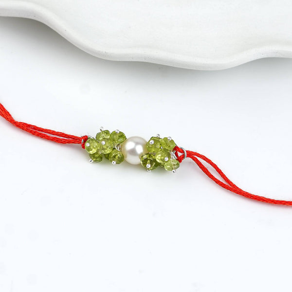 Peridot & Pearl Handmade Silver Rakhi