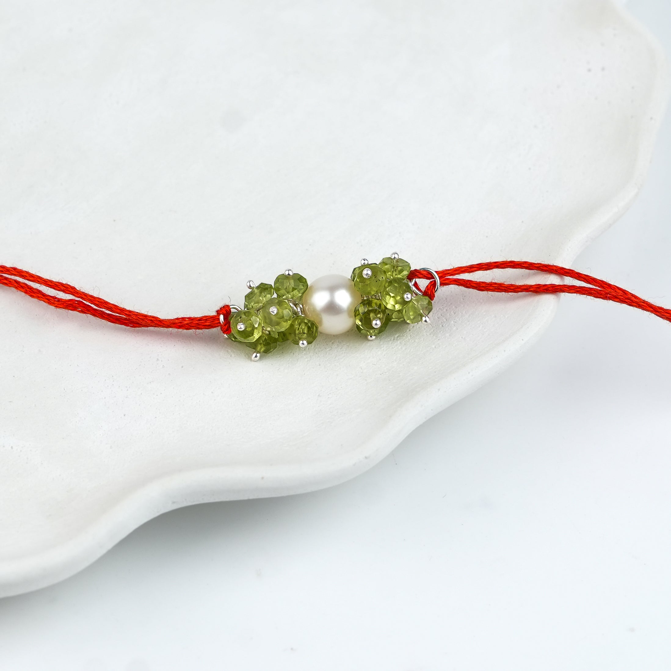 Peridot & Pearl Handmade Silver Rakhi