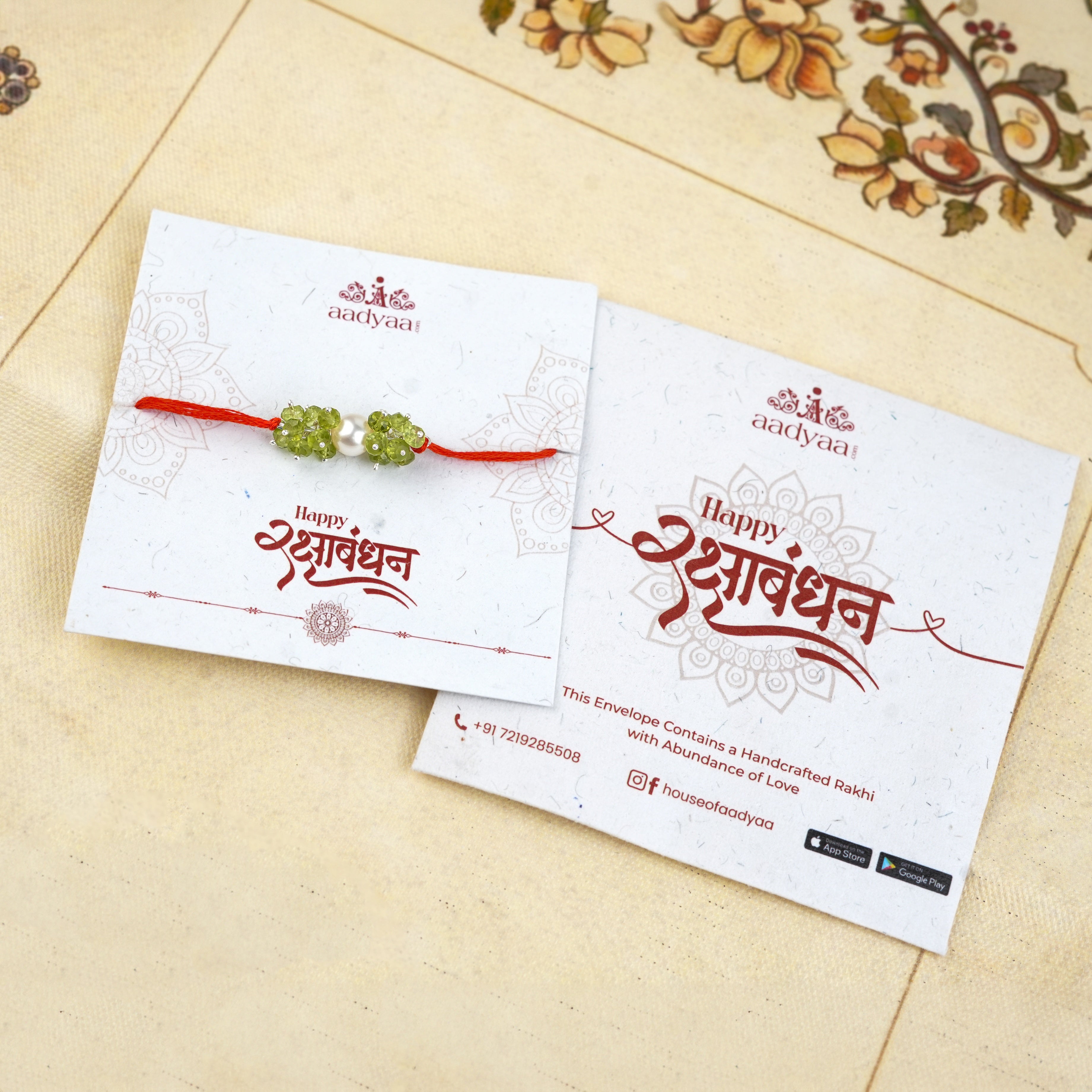 Peridot & Pearl Handmade Silver Rakhi