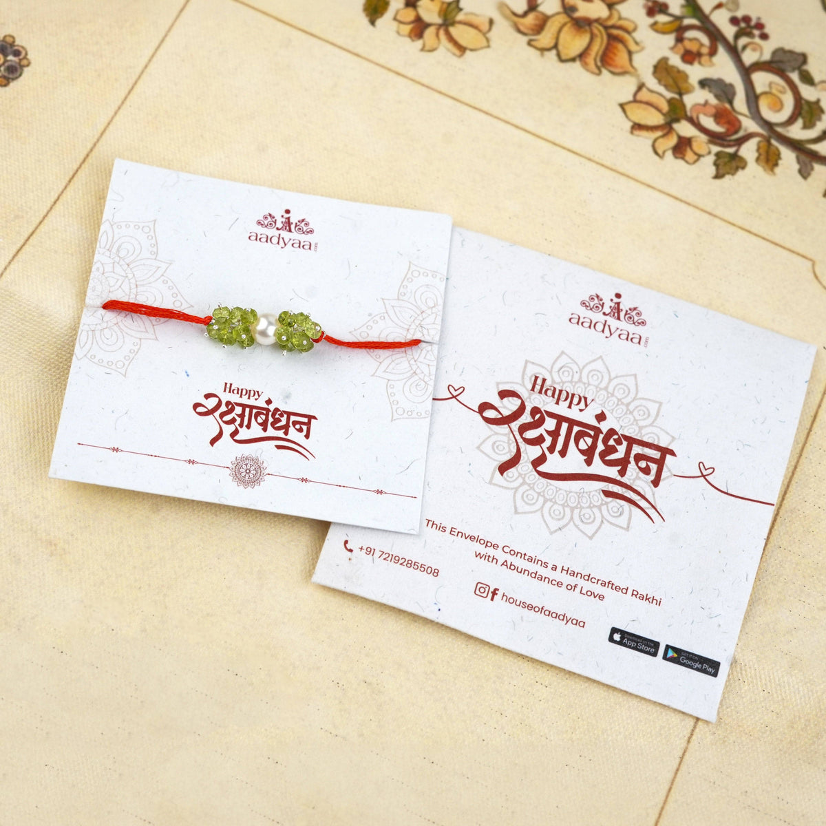 Peridot & Pearl Handmade Silver Rakhi